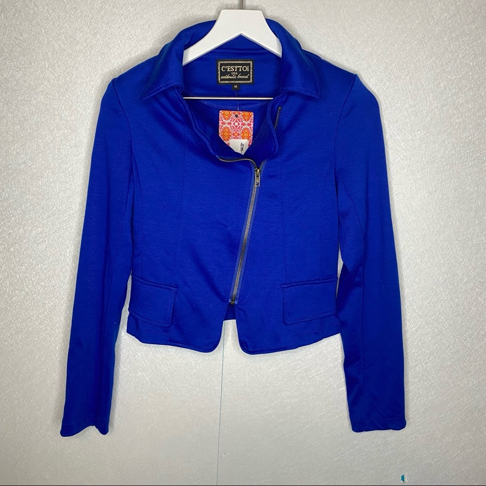 C'est Toi Blue Moto Zip Up‎ Point Blazer Size Medium NWT